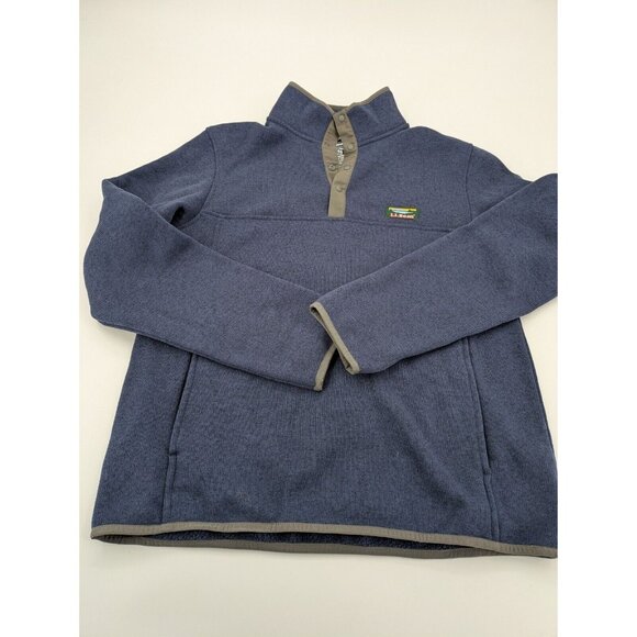 LL Bean Sweater Men's Small Navy Snap Button Fleece‎ Pullover Jacket 298050 - Picture 1 of 7